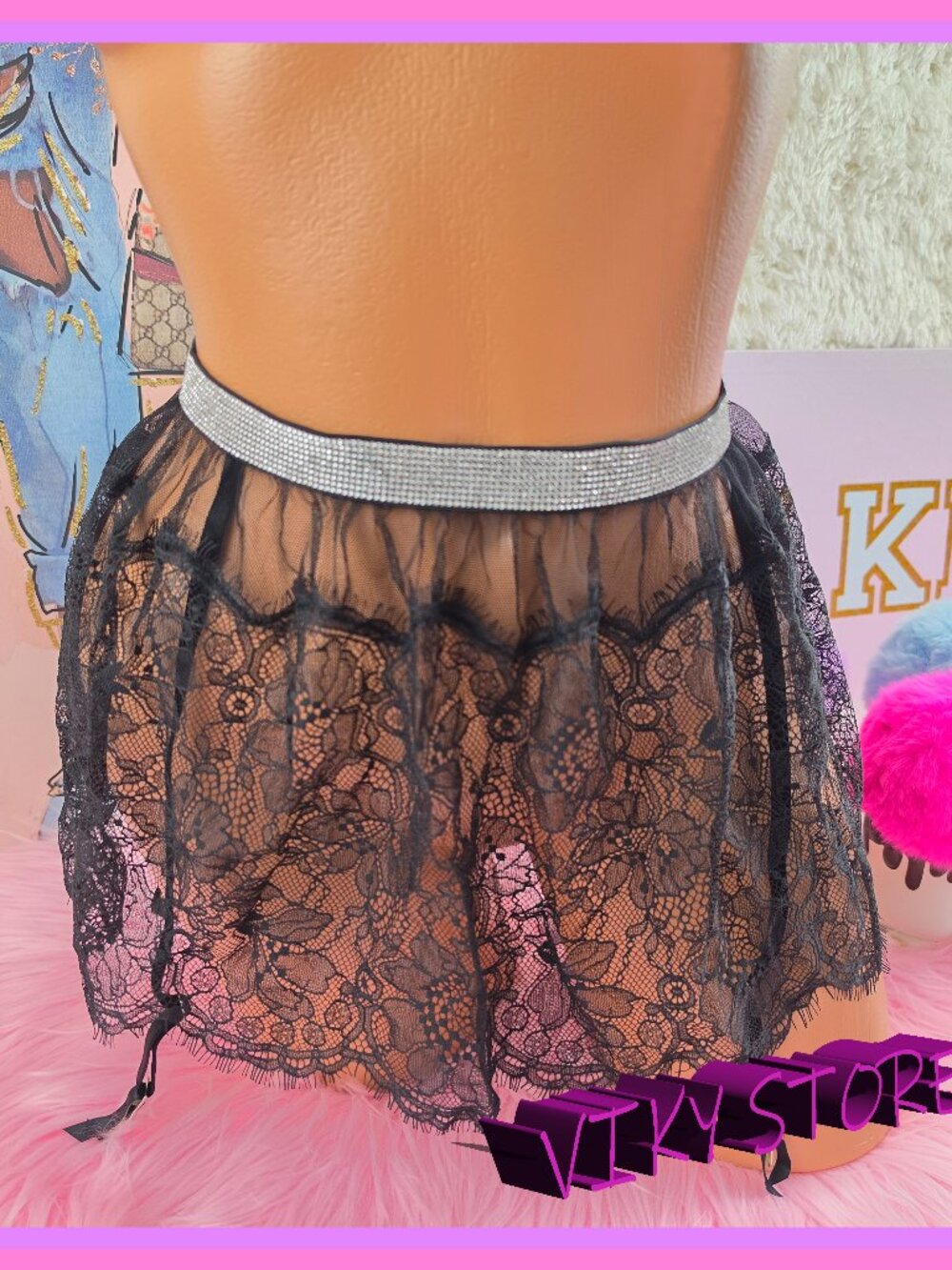 Victoria's Secret Black Shine skirt garter belt Very Cute GARTER XSmall NEW!